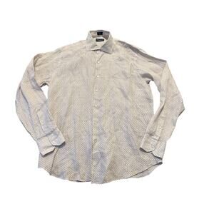 Peter Millar Collection Size L 100% Linen Long Sleeve Shirt Umbrellas Print